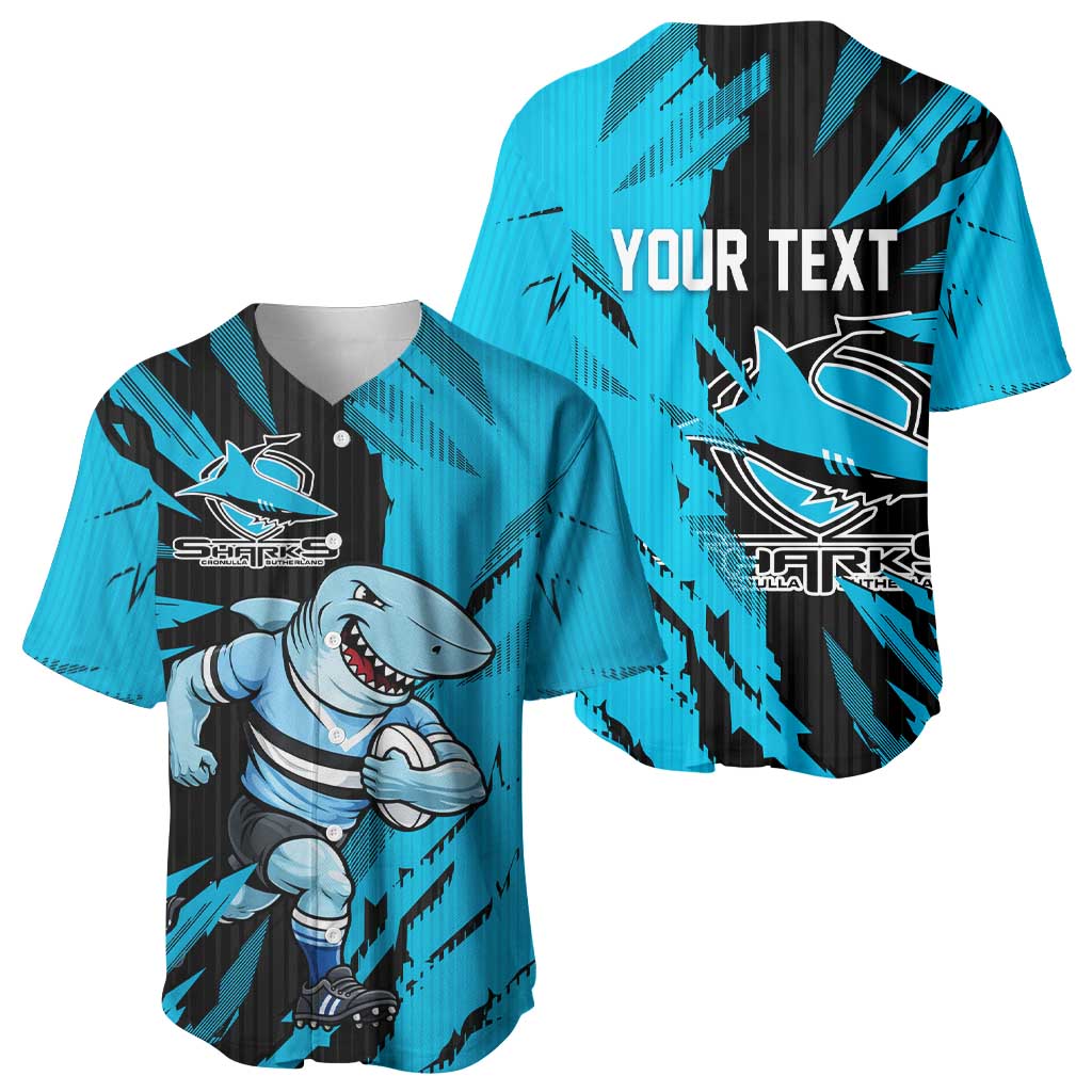 Personalized Cronulla Sharks Baseball Jersey Dynamic Lightning Mascot Rugby Australia