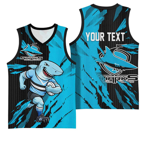 Personalized Cronulla Sharks Basketball Jersey Dynamic Lightning Mascot Rugby Australia