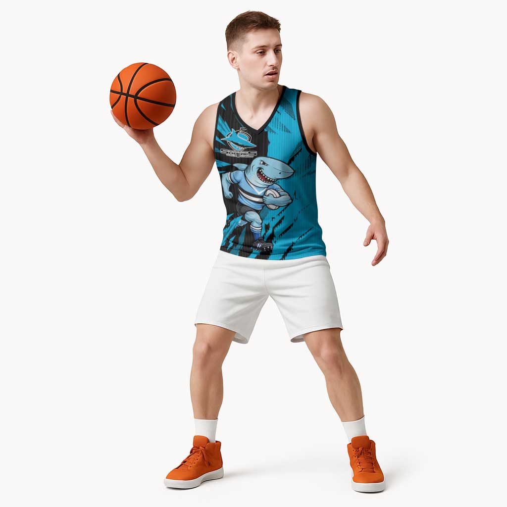Personalized Cronulla Sharks Basketball Jersey Dynamic Lightning Mascot Rugby Australia
