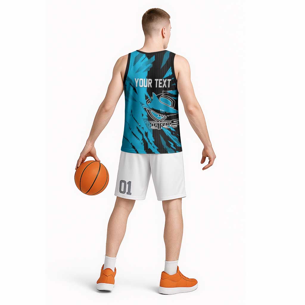 Personalized Cronulla Sharks Basketball Jersey Dynamic Lightning Mascot Rugby Australia