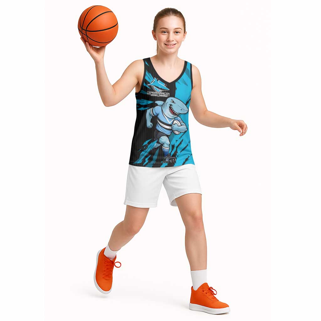 Personalized Cronulla Sharks Basketball Jersey Dynamic Lightning Mascot Rugby Australia