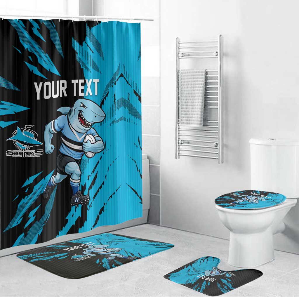 Personalized Cronulla Sharks Bathroom Set Dynamic Lightning Mascot Rugby Australia