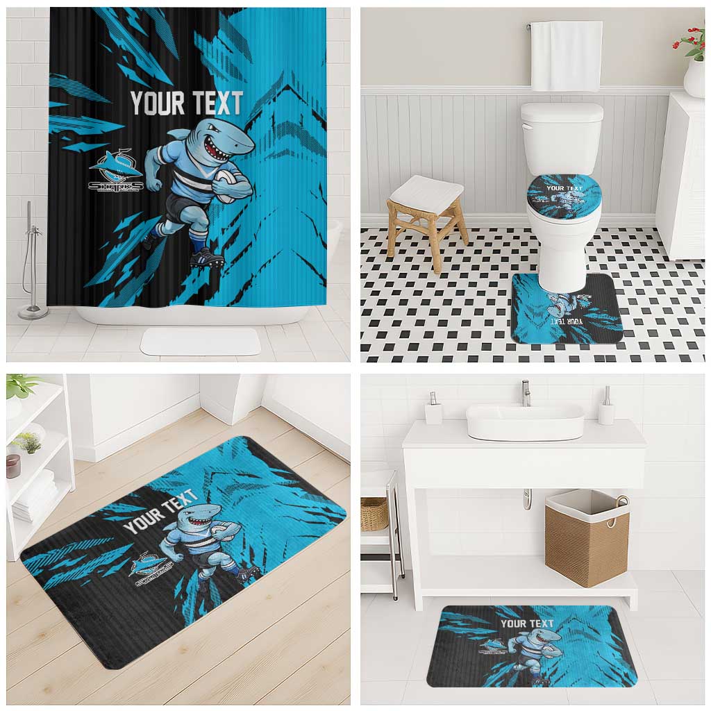 Personalized Cronulla Sharks Bathroom Set Dynamic Lightning Mascot Rugby Australia