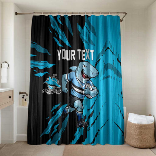Personalized Cronulla Sharks Bathroom Set Dynamic Lightning Mascot Rugby Australia