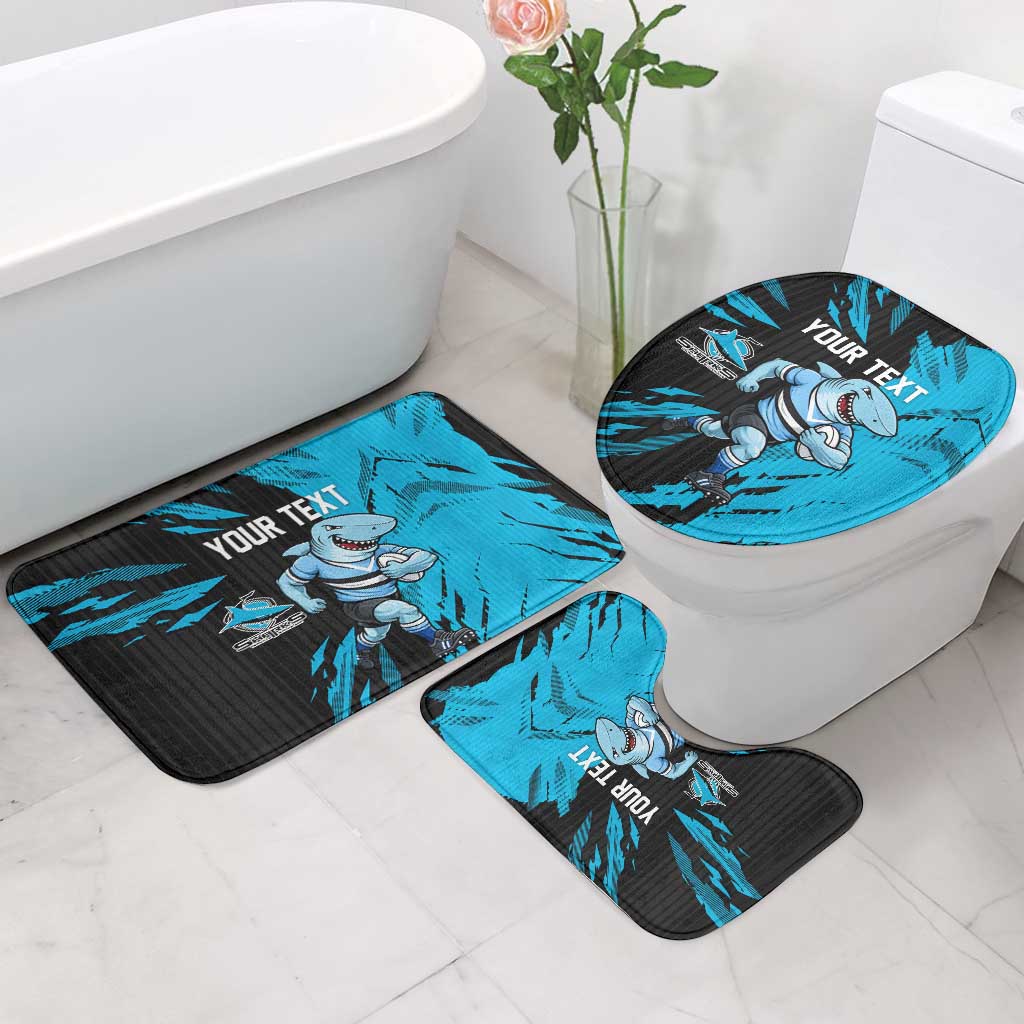 Personalized Cronulla Sharks Bathroom Set Dynamic Lightning Mascot Rugby Australia