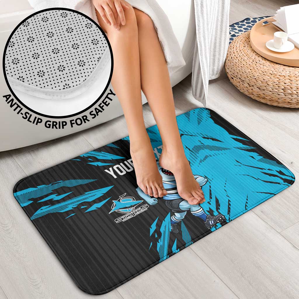 Personalized Cronulla Sharks Bathroom Set Dynamic Lightning Mascot Rugby Australia