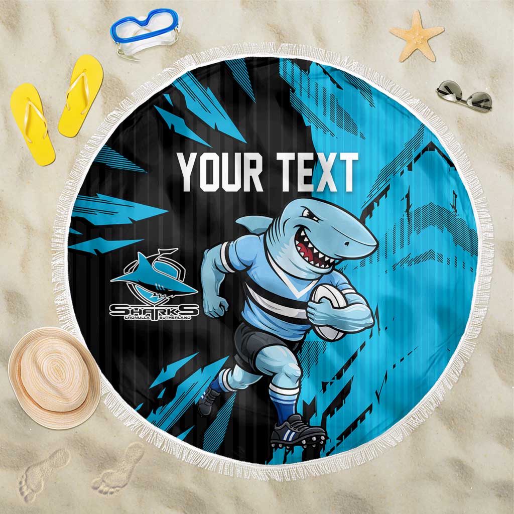 Personalized Cronulla Sharks Beach Blanket Dynamic Lightning Mascot Rugby Australia