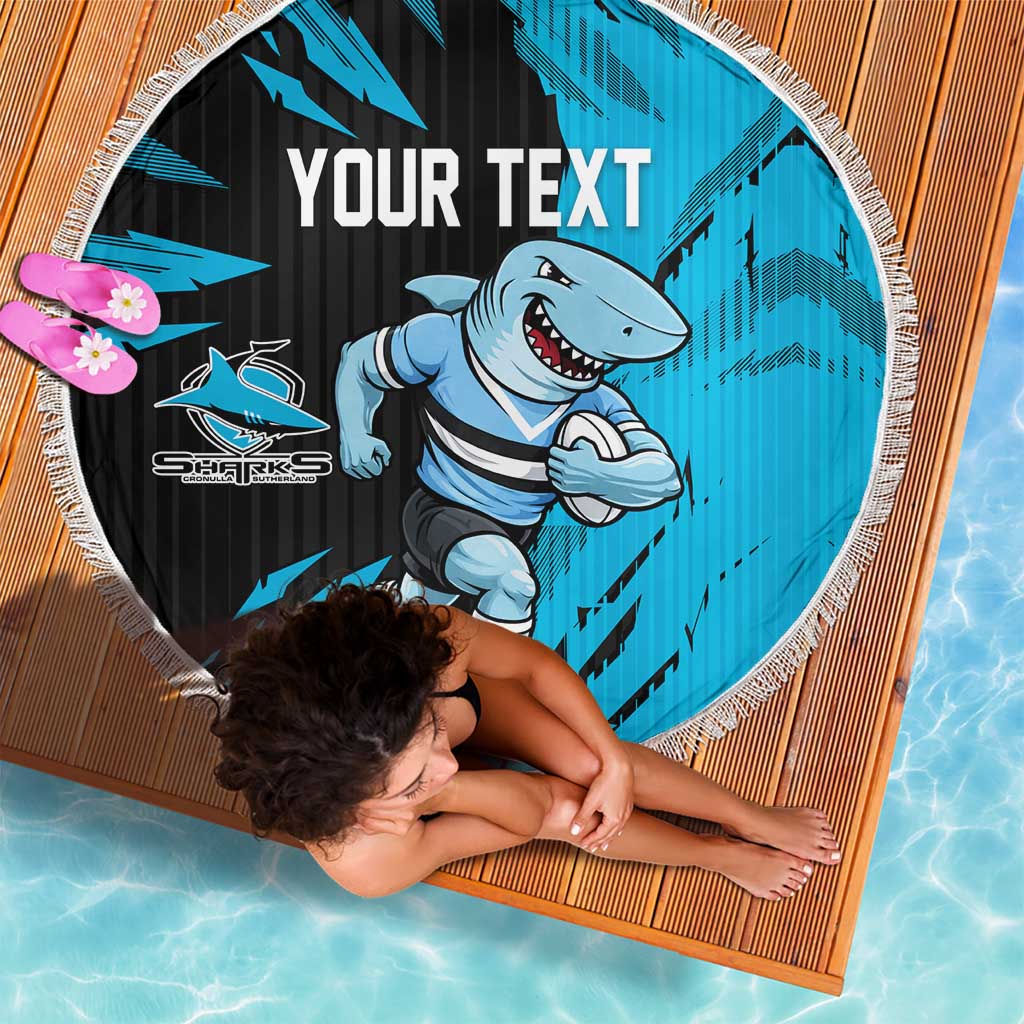 Personalized Cronulla Sharks Beach Blanket Dynamic Lightning Mascot Rugby Australia