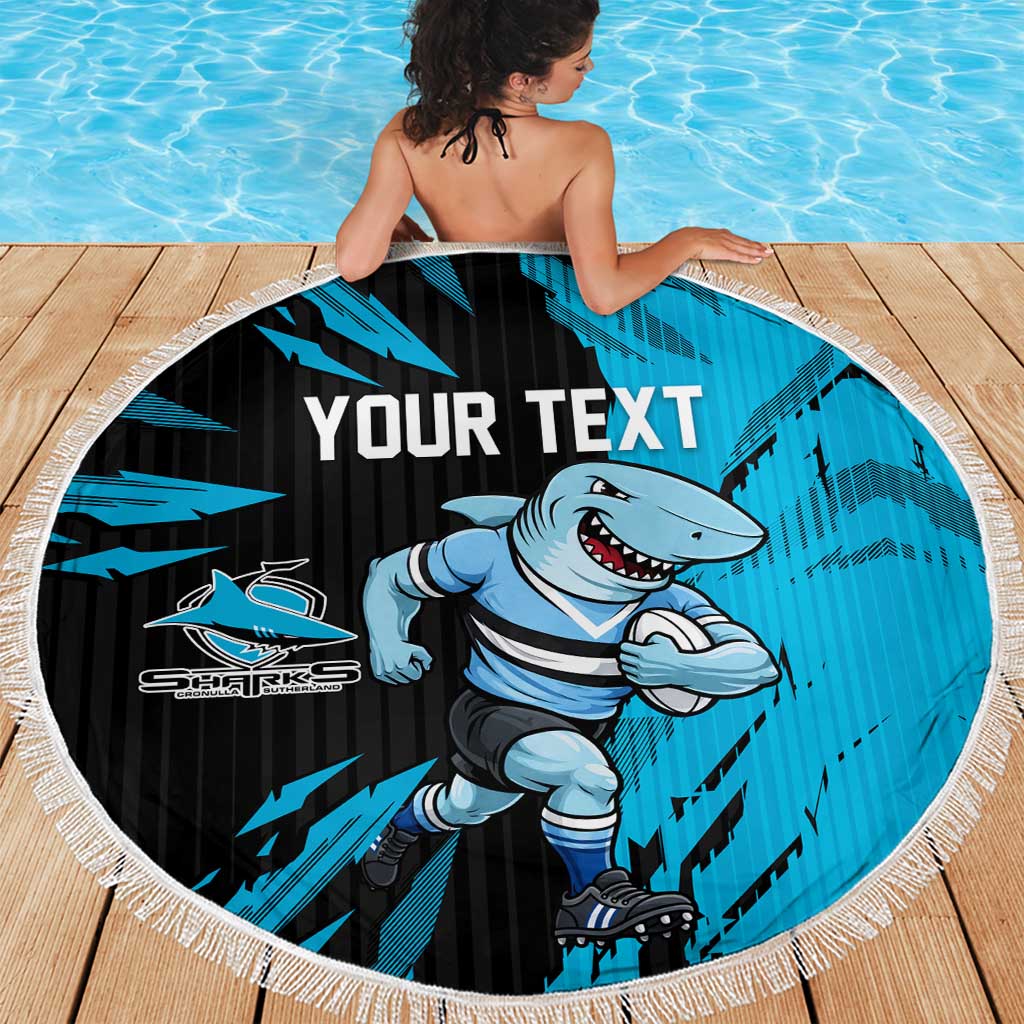 Personalized Cronulla Sharks Beach Blanket Dynamic Lightning Mascot Rugby Australia