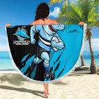 Personalized Cronulla Sharks Beach Blanket Dynamic Lightning Mascot Rugby Australia