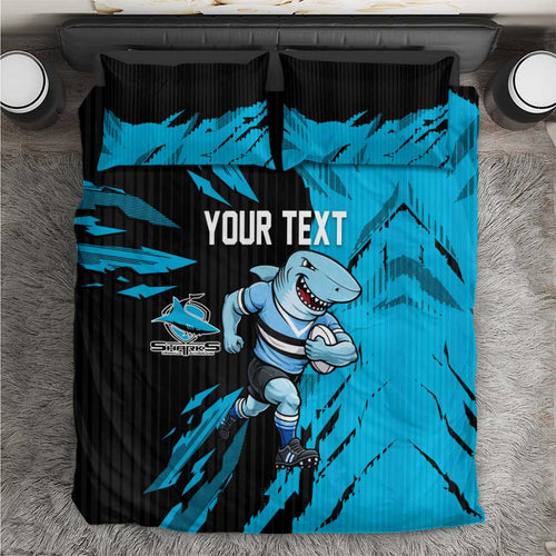Personalized Cronulla Sharks Bedding Set Dynamic Lightning Mascot Rugby Australia