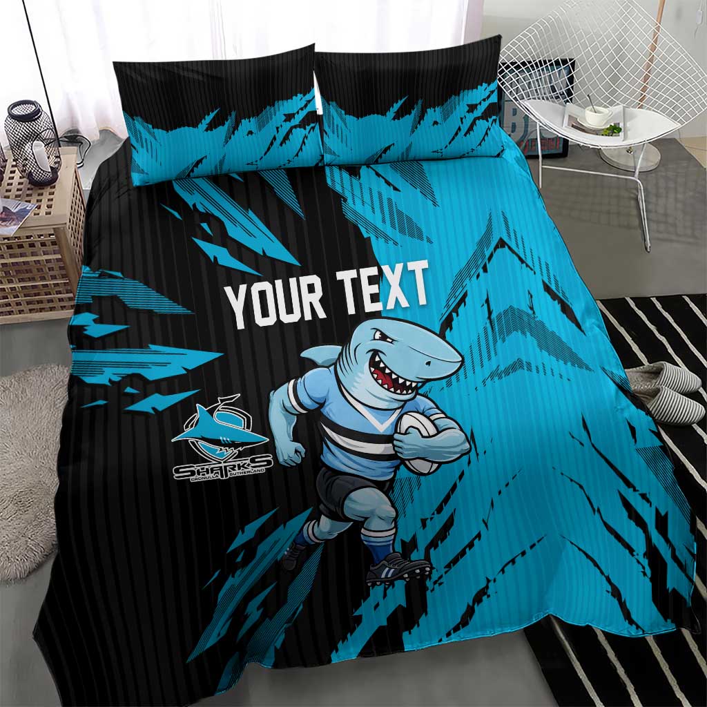 Personalized Cronulla Sharks Bedding Set Dynamic Lightning Mascot Rugby Australia
