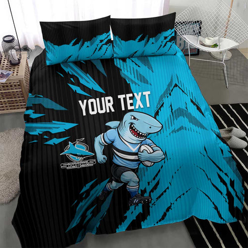 Personalized Cronulla Sharks Bedding Set Dynamic Lightning Mascot Rugby Australia