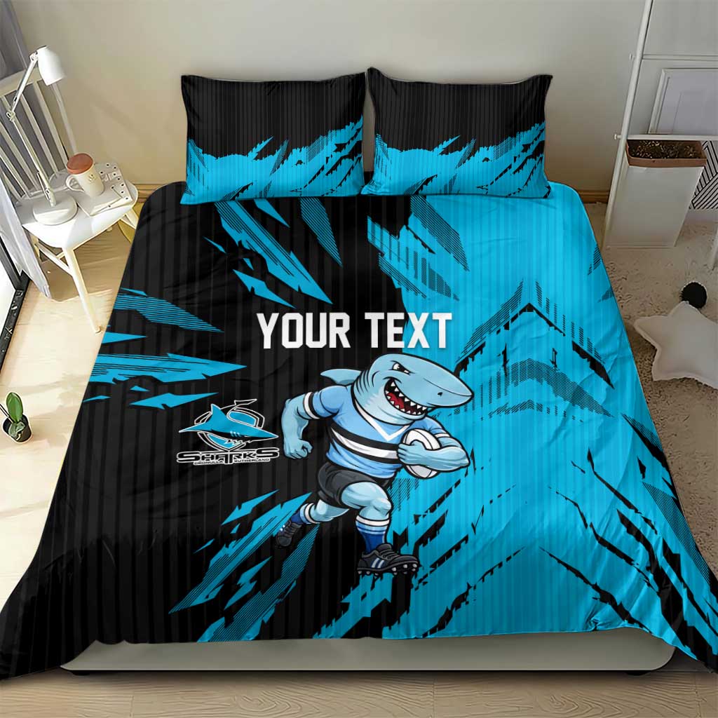 Personalized Cronulla Sharks Bedding Set Dynamic Lightning Mascot Rugby Australia