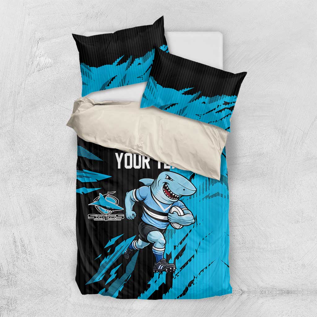 Personalized Cronulla Sharks Bedding Set Dynamic Lightning Mascot Rugby Australia