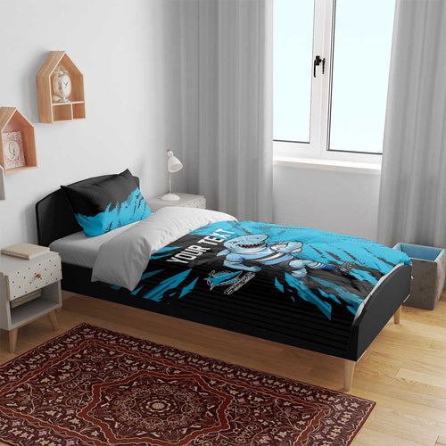 Personalized Cronulla Sharks Bedding Set Dynamic Lightning Mascot Rugby Australia