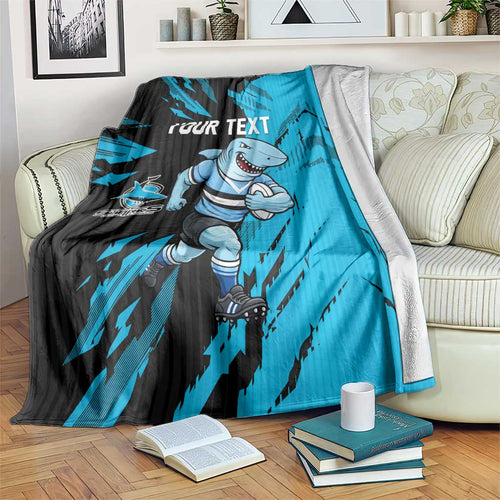 Personalized Cronulla Sharks Blanket Dynamic Lightning Mascot Rugby Australia