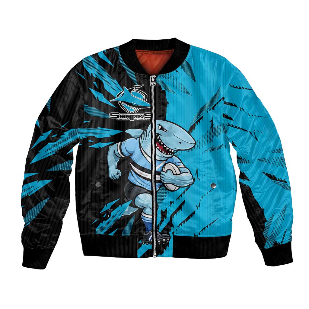 Personalized Cronulla Sharks Bomber Jacket Dynamic Lightning Mascot Rugby Australia