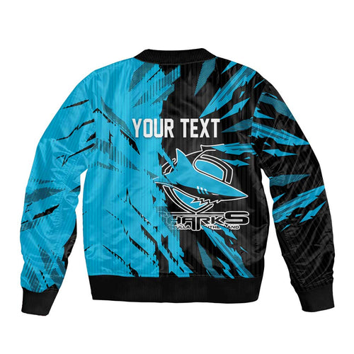 Personalized Cronulla Sharks Bomber Jacket Dynamic Lightning Mascot Rugby Australia