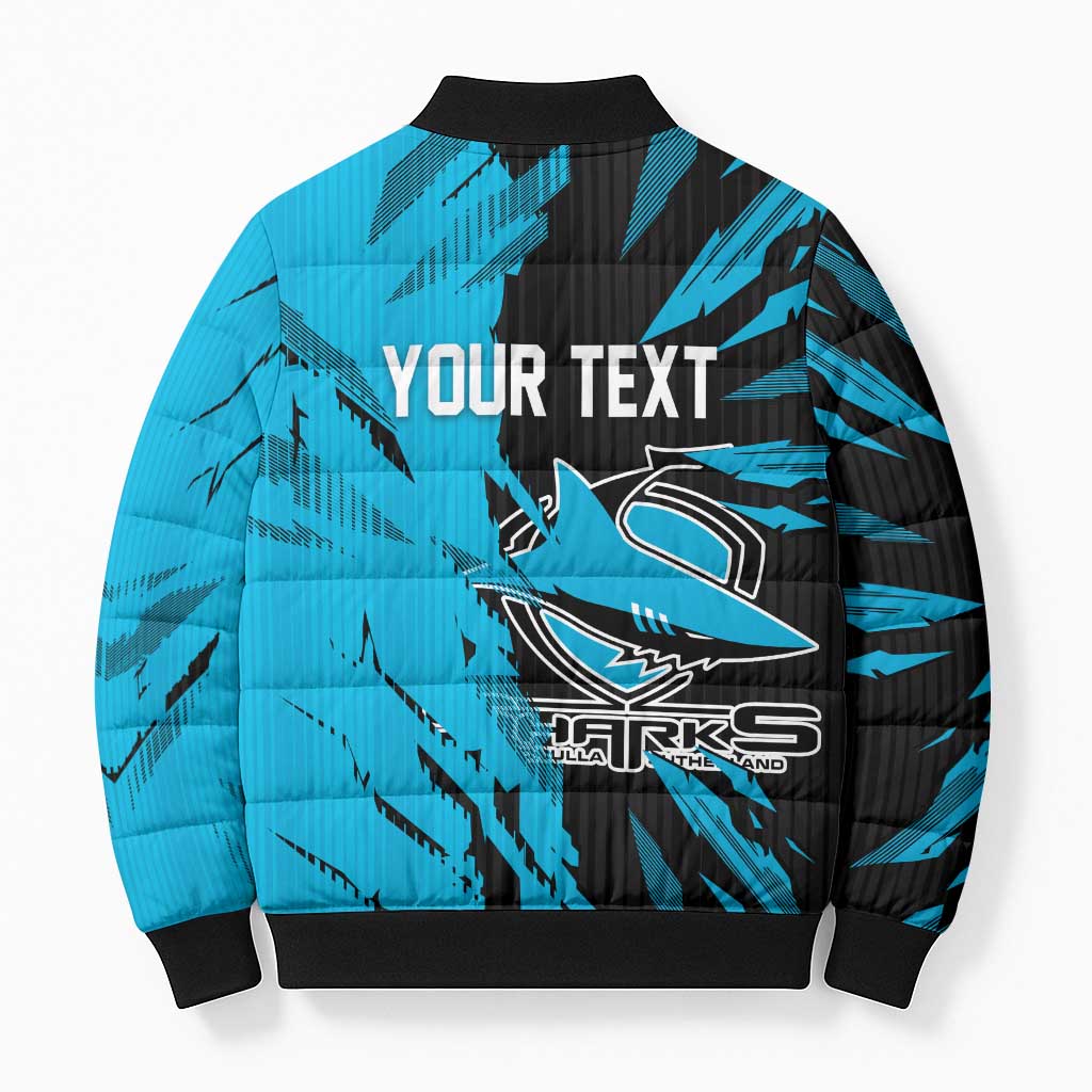 Personalized Cronulla Sharks Bomber Puffer Jacket Dynamic Lightning Mascot Rugby Australia