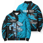 Personalized Cronulla Sharks Bomber Puffer Jacket Dynamic Lightning Mascot Rugby Australia