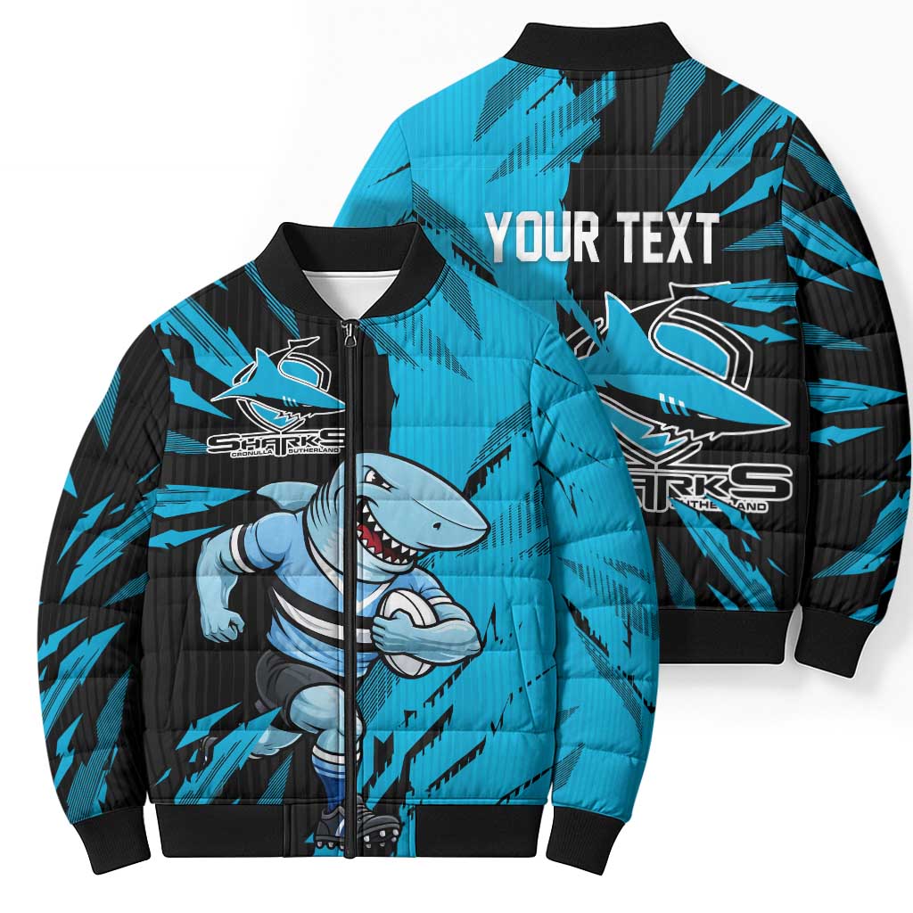Personalized Cronulla Sharks Bomber Puffer Jacket Dynamic Lightning Mascot Rugby Australia