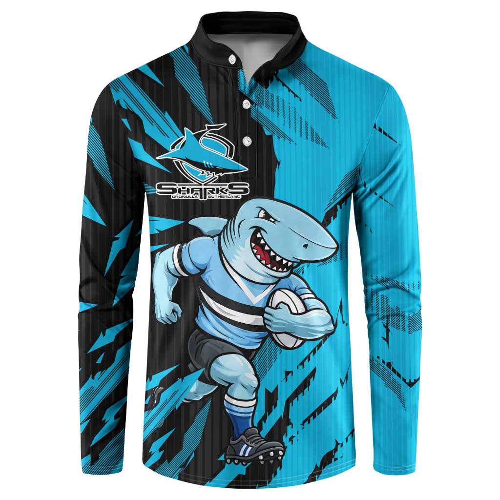 Personalized Cronulla Sharks Button Sweatshirt Dynamic Lightning Mascot Rugby Australia