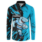 Personalized Cronulla Sharks Button Sweatshirt Dynamic Lightning Mascot Rugby Australia
