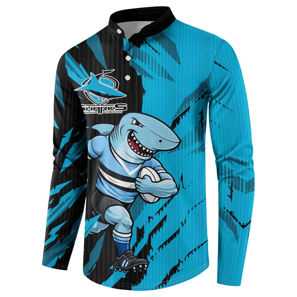 Personalized Cronulla Sharks Button Sweatshirt Dynamic Lightning Mascot Rugby Australia
