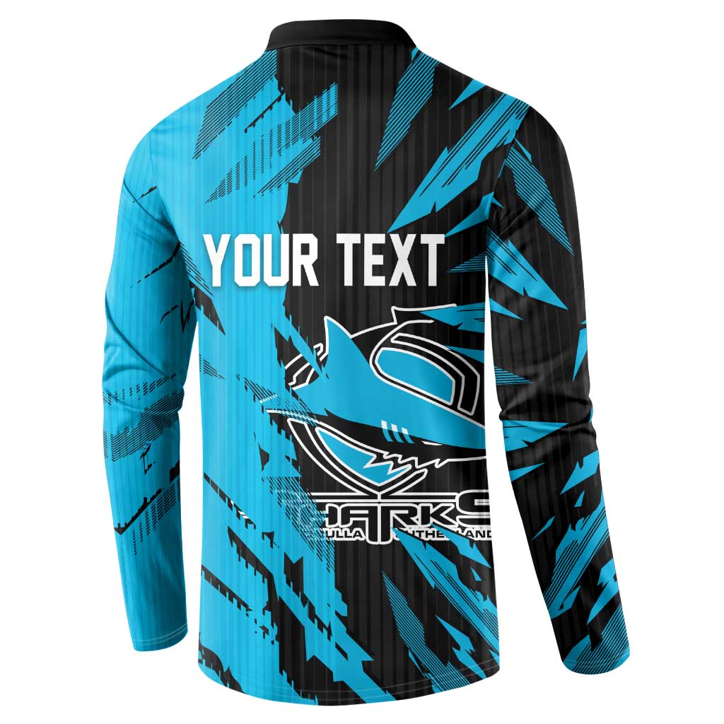 Personalized Cronulla Sharks Button Sweatshirt Dynamic Lightning Mascot Rugby Australia