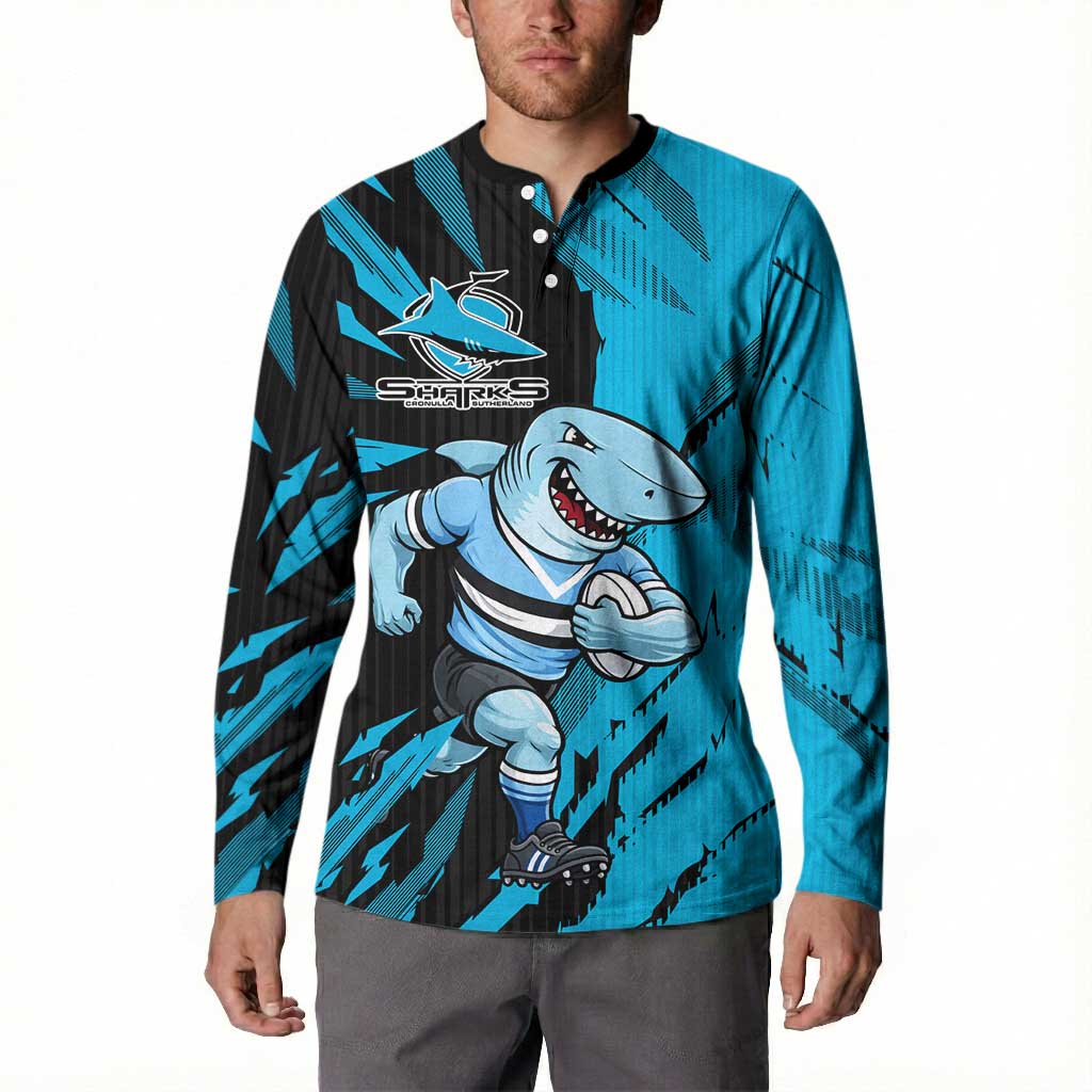 Personalized Cronulla Sharks Button Sweatshirt Dynamic Lightning Mascot Rugby Australia