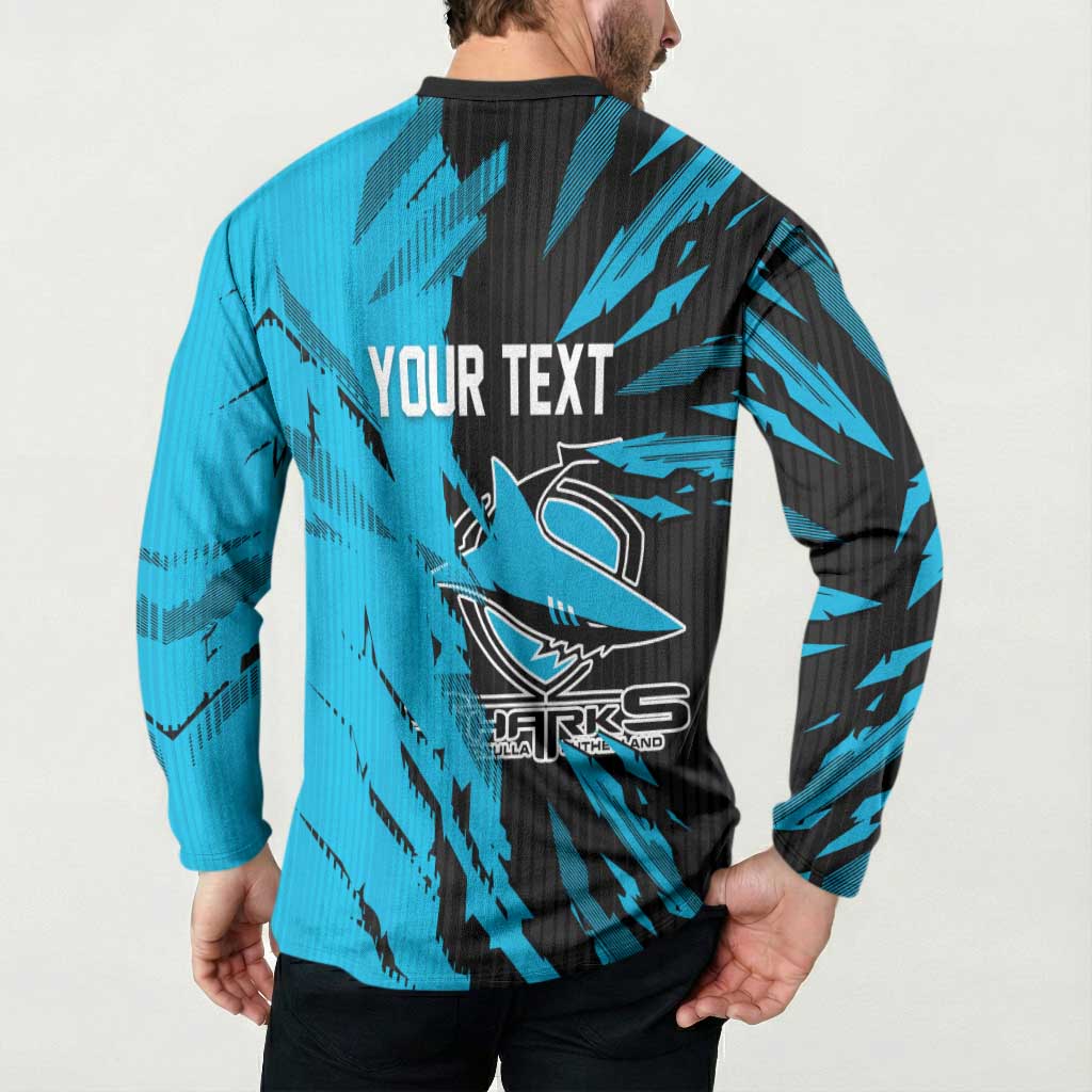 Personalized Cronulla Sharks Button Sweatshirt Dynamic Lightning Mascot Rugby Australia