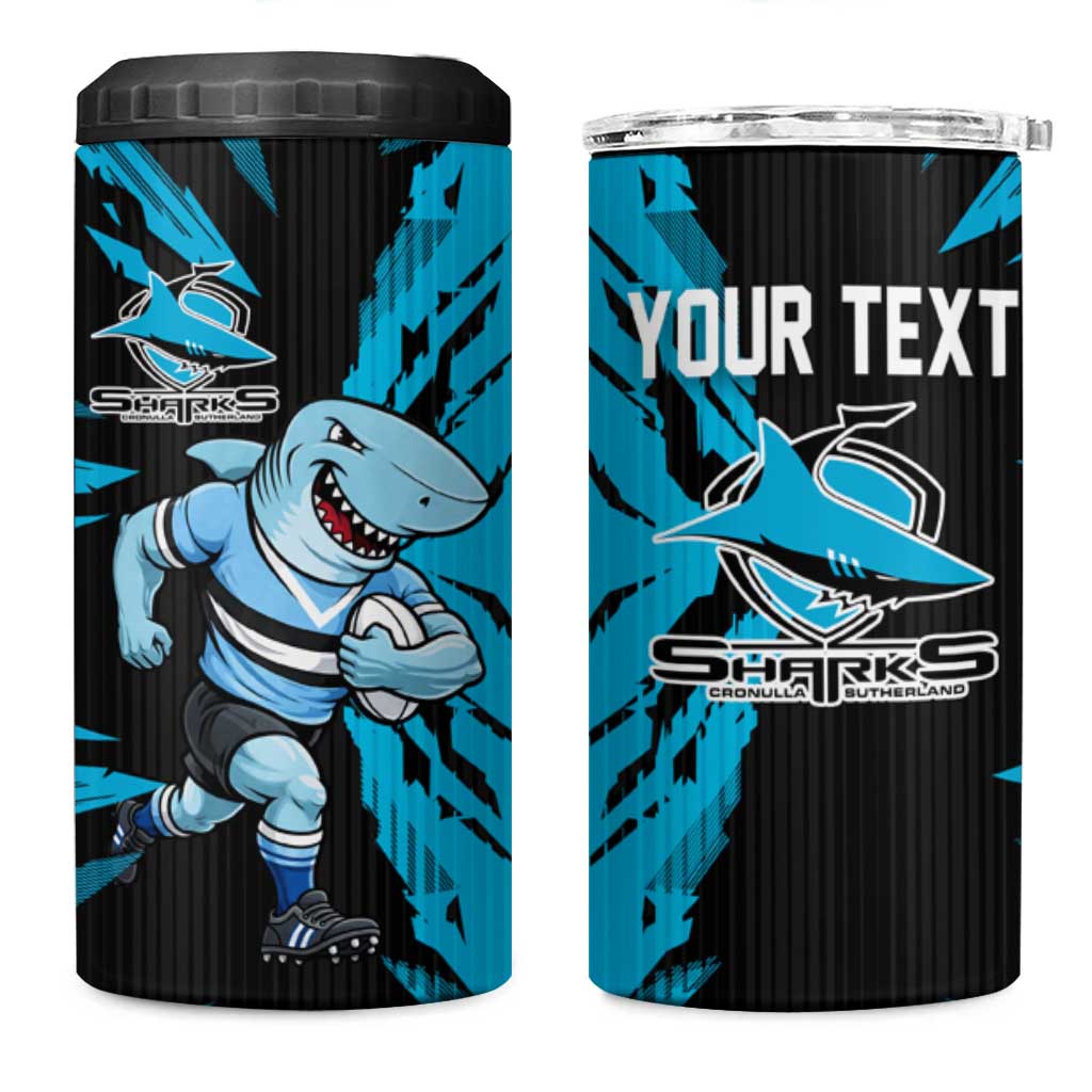 Personalized Cronulla Sharks 4 in 1 Can Cooler Tumbler Dynamic Lightning Mascot Rugby Australia