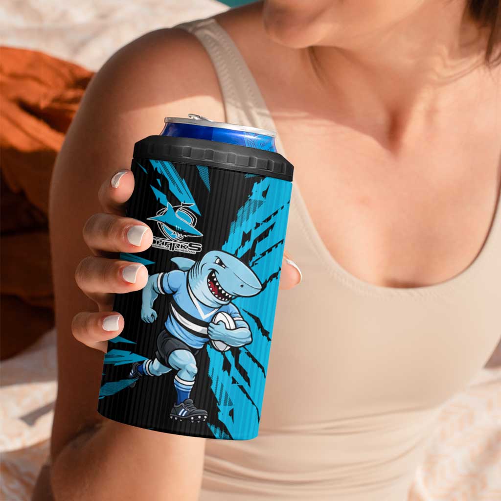 Personalized Cronulla Sharks 4 in 1 Can Cooler Tumbler Dynamic Lightning Mascot Rugby Australia
