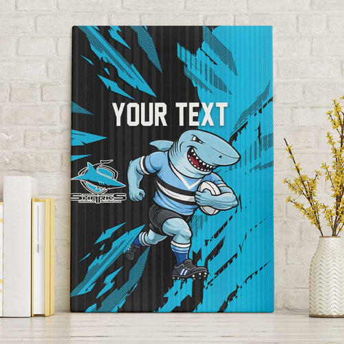 Personalized Cronulla Sharks Canvas Wall Art Dynamic Lightning Mascot Rugby Australia