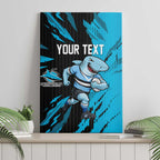 Personalized Cronulla Sharks Canvas Wall Art Dynamic Lightning Mascot Rugby Australia