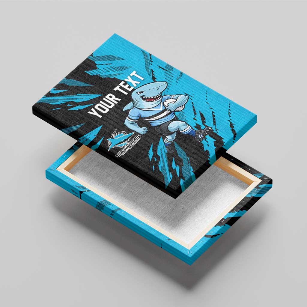 Personalized Cronulla Sharks Canvas Wall Art Dynamic Lightning Mascot Rugby Australia