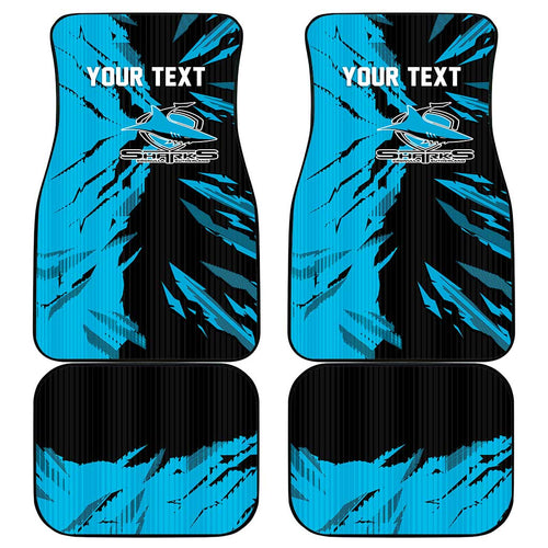 Personalized Cronulla Sharks Car Mats Dynamic Lightning Mascot Rugby Australia