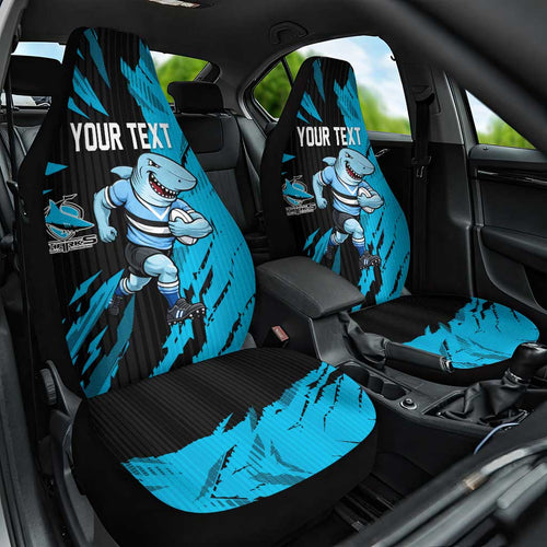 Personalized Cronulla Sharks Car Seat Cover Dynamic Lightning Mascot Rugby Australia