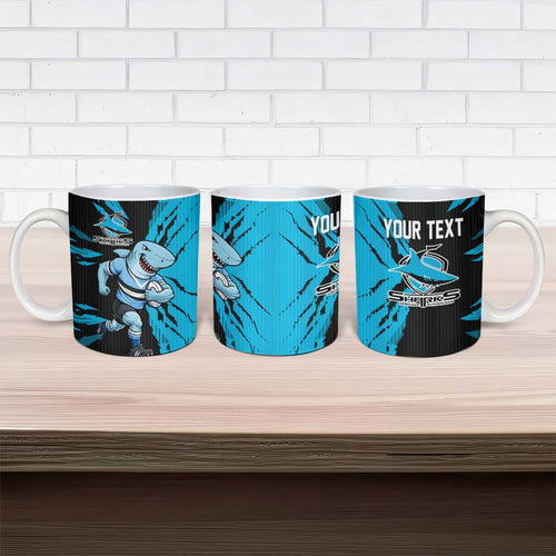 Personalized Cronulla Sharks Ceramic Mug Dynamic Lightning Mascot Rugby Australia