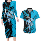 Personalized Cronulla Sharks Couples Matching Long Sleeve Bodycon Dress and Hawaiian Shirt Dynamic Lightning Mascot Rugby Australia