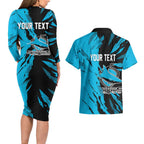 Personalized Cronulla Sharks Couples Matching Long Sleeve Bodycon Dress and Hawaiian Shirt Dynamic Lightning Mascot Rugby Australia