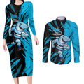 Personalized Cronulla Sharks Couples Matching Long Sleeve Bodycon Dress and Long Sleeve Button Shirt Dynamic Lightning Mascot Rugby Australia