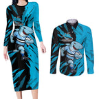Personalized Cronulla Sharks Couples Matching Long Sleeve Bodycon Dress and Long Sleeve Button Shirt Dynamic Lightning Mascot Rugby Australia