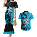Personalized Cronulla Sharks Couples Matching Mermaid Dress and Hawaiian Shirt Dynamic Lightning Mascot Rugby Australia