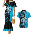 Personalized Cronulla Sharks Couples Matching Mermaid Dress and Hawaiian Shirt Dynamic Lightning Mascot Rugby Australia