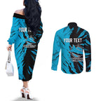 Personalized Cronulla Sharks Couples Matching Off The Shoulder Long Sleeve Dress and Long Sleeve Button Shirt Dynamic Lightning Mascot Rugby Australia