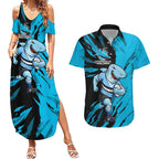 Personalized Cronulla Sharks Couples Matching Summer Maxi Dress and Hawaiian Shirt Dynamic Lightning Mascot Rugby Australia