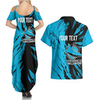 Personalized Cronulla Sharks Couples Matching Summer Maxi Dress and Hawaiian Shirt Dynamic Lightning Mascot Rugby Australia