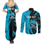 Personalized Cronulla Sharks Couples Matching Summer Maxi Dress and Long Sleeve Button Shirt Dynamic Lightning Mascot Rugby Australia